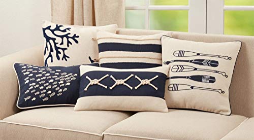 Fennco Styles Nautical Design Decorative Throw Pillow - Navy Blue Cotton Coastal Pillow for Home, Couch, Living Room, Bedroom, Beach House Décor