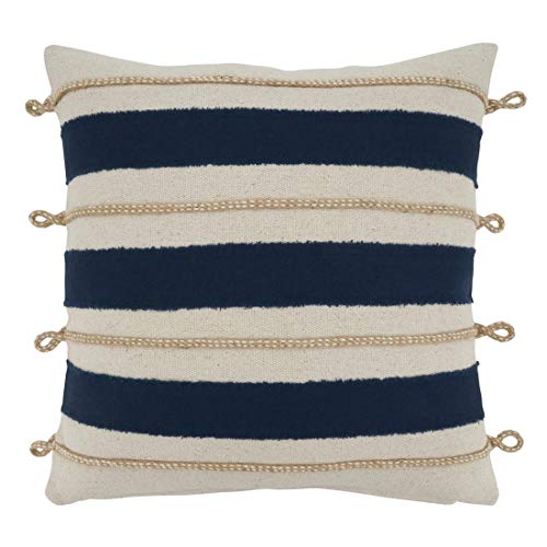 Fennco Styles Nautical Design Decorative Throw Pillow - Navy Blue Cotton Coastal Pillow for Home, Couch, Living Room, Bedroom, Beach House Décor