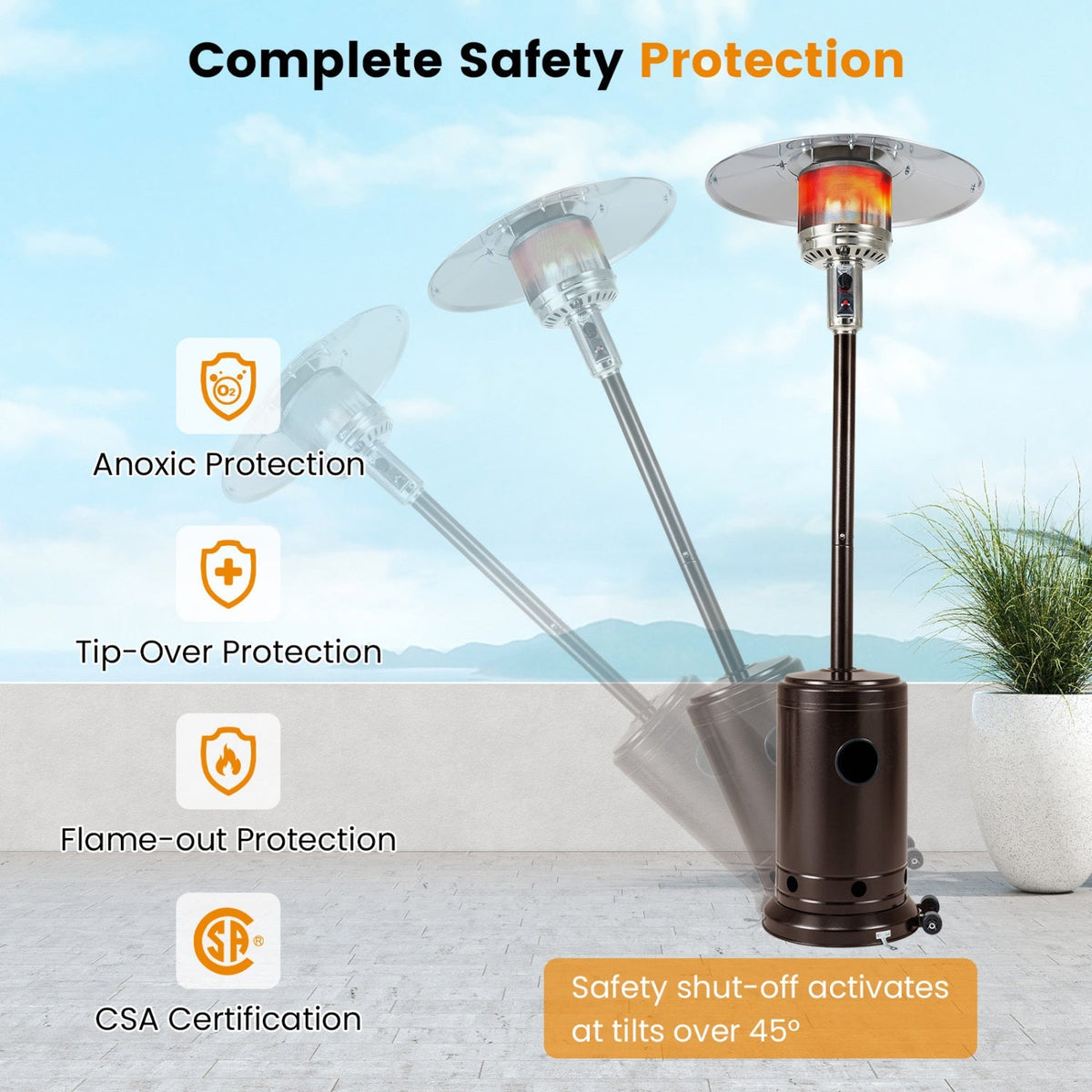 50 000 BTU Patio Propane Gas Heater with Stainless Steel Burner