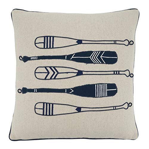 Fennco Styles Nautical Design Decorative Throw Pillow - Navy Blue Cotton Coastal Pillow for Home, Couch, Living Room, Bedroom, Beach House Décor