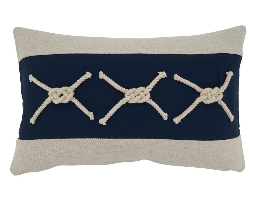Fennco Styles Nautical Design Decorative Throw Pillow - Navy Blue Cotton Coastal Pillow for Home, Couch, Living Room, Bedroom, Beach House Décor