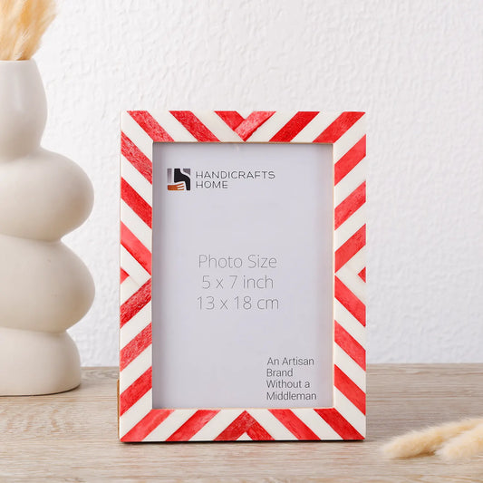 Red White Chevron Bone Inlay Picture Frame 4x6 5x7 8x10