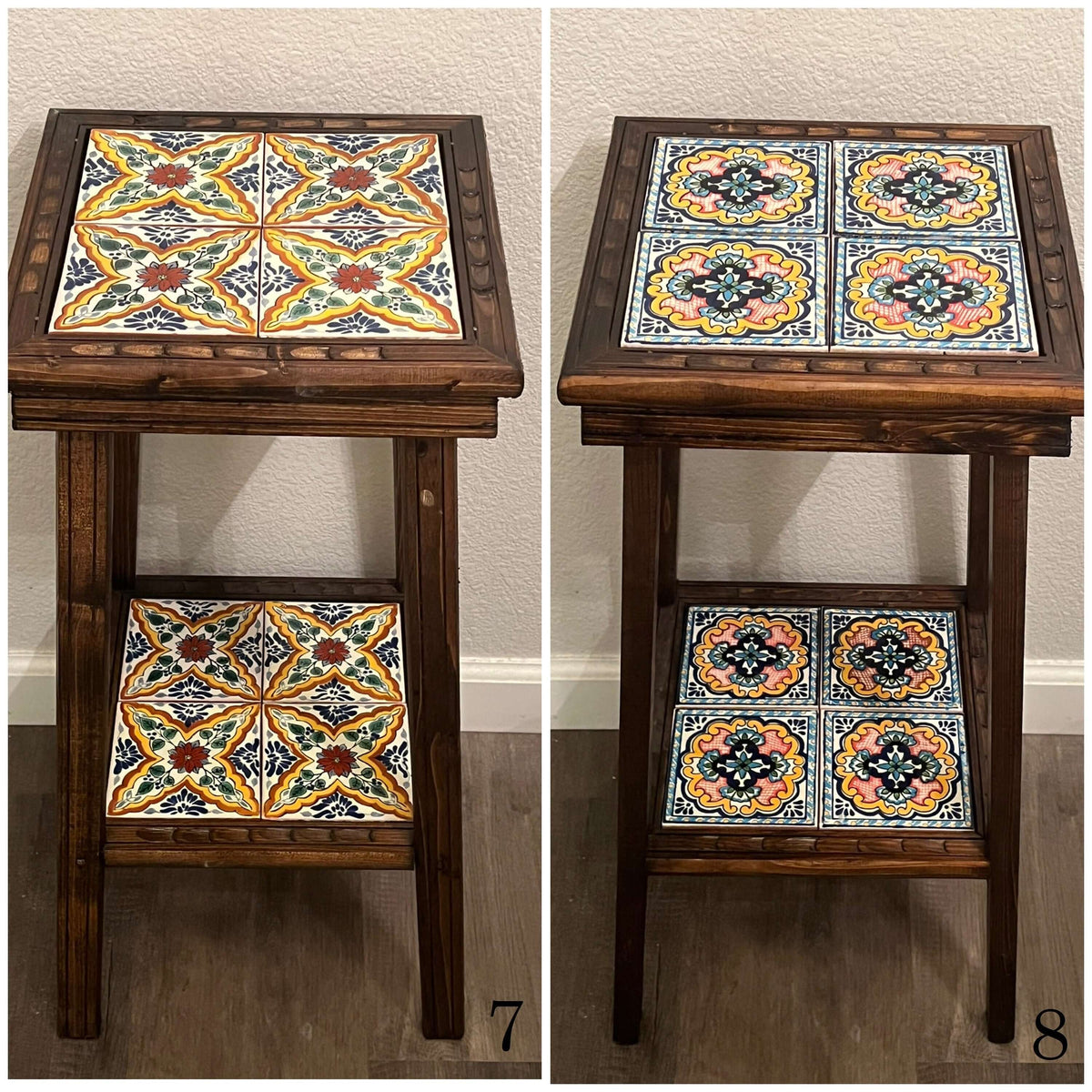 Square Talavera Tile End Table | Handmade Mexican Wood Accent Table